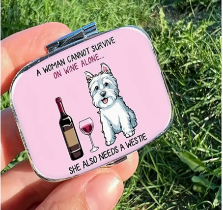 Mini pastillero divertido de Westie y vino
